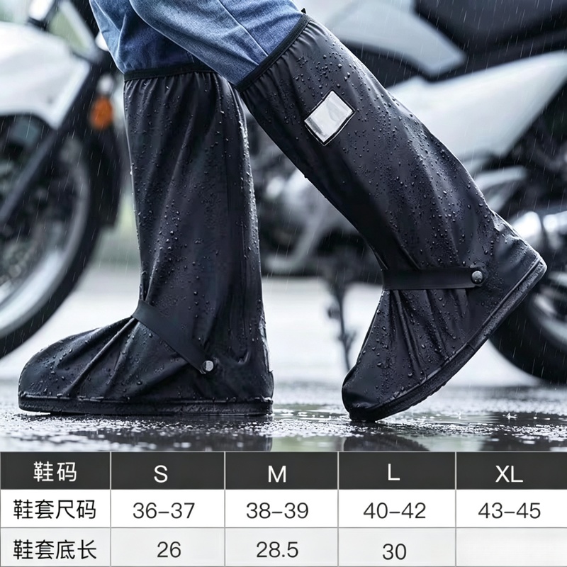Cycling Shoe Covers - 반사 스트립이 있는 검정색 하이탑 방수