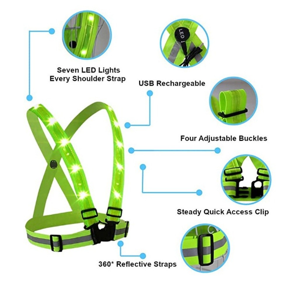 새로운 폴리에스터 LED 안전 조끼 녹색 라이트 USB - Reflective Cycling Vest 리뷰 및 가격